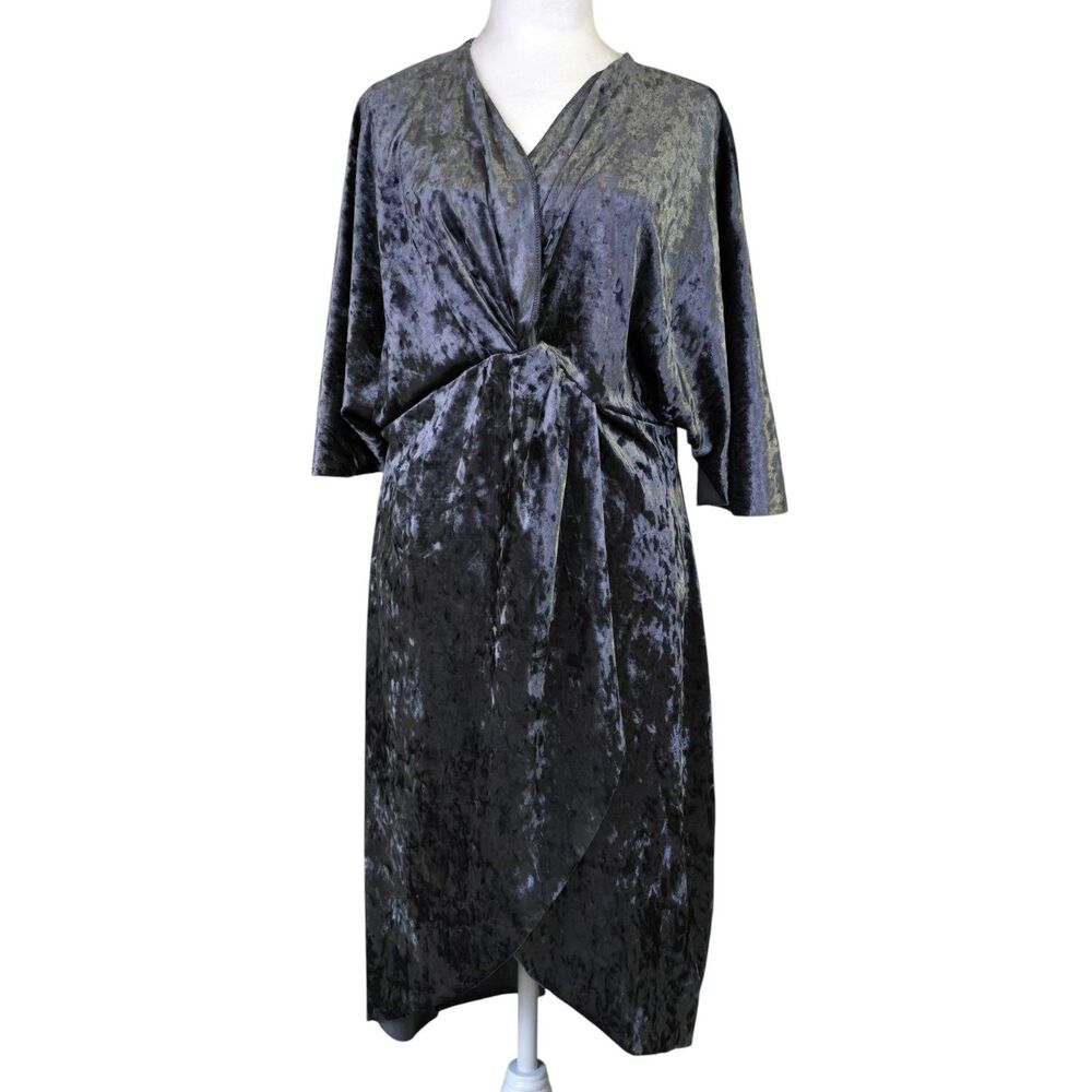 The Vanity Room Crushed Velvet Wrap Midi Dress Draped Front Dark Glam L